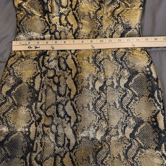 Topshop Metallic Snakeskin Two Tone Mini Dress Gold Black Size 4 - Picture 10 of 12
